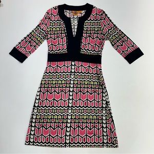 Tory Burch Silk Sheath Geometric Pattern 3/4 Sleeve Dress Women’s Size Medium